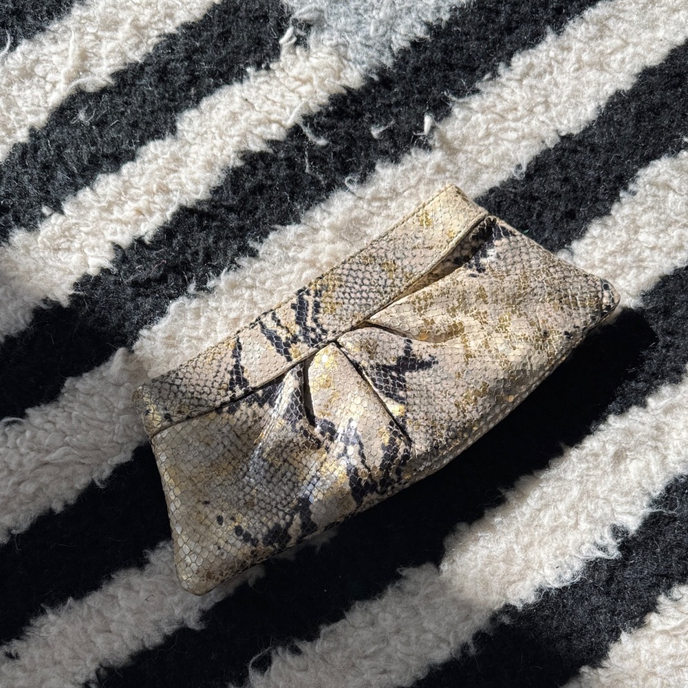 Lauren Merkin Gold and Black Snakeskin Clutch